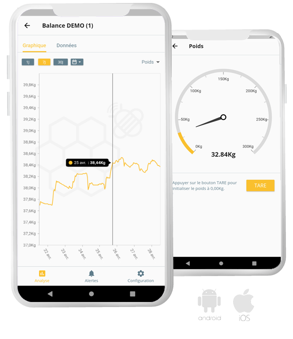 Application mobile pour balance connectée pour ruche Honeyinstruments