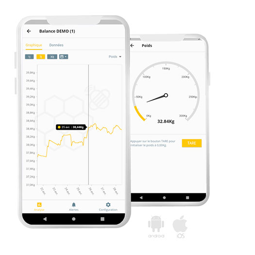 Application mobile pour balance connectée pour ruche Honeyinstruments